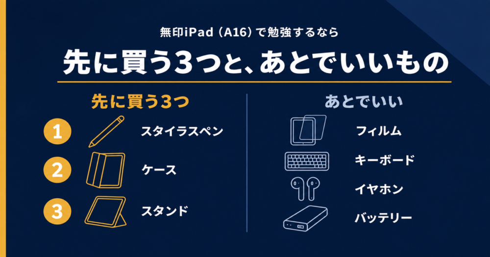 無印iPad（A16）で先に買う3つとあとでいいアクセサリー