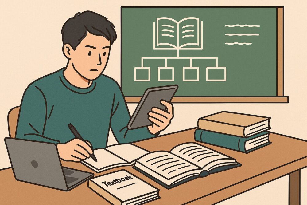 タブレットで勉強をする人